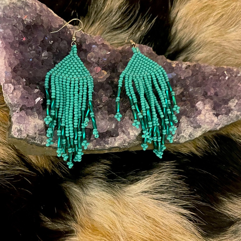 Navajo hand beaded turquoise earrings